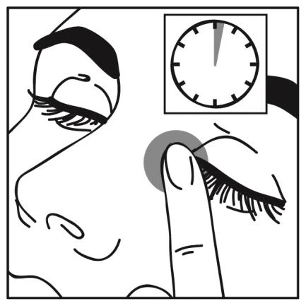 Stylized drawing of a face with closed eyes and a finger touching the eyelid next to a clock indicating the passage of time