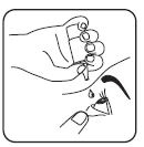 Line drawing of a hand holding a syringe to inject a liquid into a stretched area of skin between two fingers