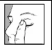 Black and white drawing of a hand applying a product or gently pressing the area between the