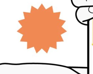 Stylized illustration of an orange star with irregular points next to a white silhouette of a figure on a neutral background