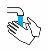 Stylized icon of two hands under an open tap with a stream of water flowing