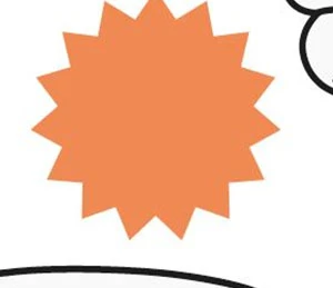 A stylized star with jagged edges in orange on a white background with hints of black lines at the upper and lower margins