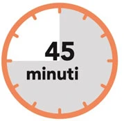 Circular icon with orange border and gray background indicating a 45-minute time interval with black text in the center