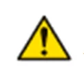 Hazard sign composed of a yellow triangle with black border containing a black exclamation mark at the center