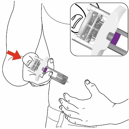 Illustration of a person holding an auto-injector against the skin