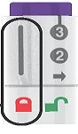 Diagram of a medical device with numerical scale 2 and 3, directional arrow, red lock symbol, and green unlock symbol