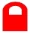Red graphic symbol shaped like an arched doorway or container with a white semicircular top on a red background