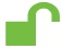 Green graphic symbol composed of a solid square on the left and a curved line shaped like an open arch above it pointing to the right