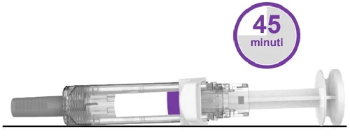 Horizontal syringe with purple liquid inside