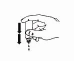 Una mano tiene un flaconcino verso il basso con una freccia nera che indica il movimento per far cadere delle gocce di liquido