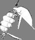 Stylized black and white drawing of a hand firmly gripping a syringe with needle pointing toward the