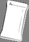 Stylized black and white drawing of a rectangular white sachet with a horizontal dashed line at the top and a small symbol in the upper left corner