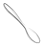 Black and white linear drawing of a spoon with long handle and concave bowl on white background