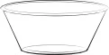Linear drawing of a transparent bowl with rounded edges and circular base on white background