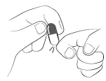 Illustration of two hands separating a pharmaceutical capsule into two halves to open it and release the internal contents