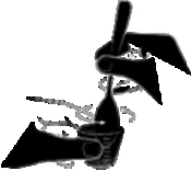 Silhouette of hands using a stick to stir a powder in a