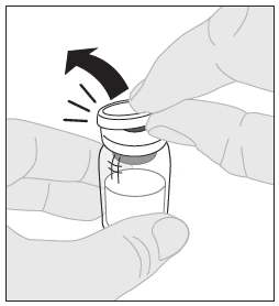 Two hands hold a glass vial while one hand rotates the cap towards