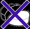 White pill tablet with a large purple cross overlaid indicating prohibition of ingestion or use