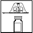 Diagramma schematico che mostra il distacco di un cappuccio protettivo da un flacone di medicinale per la preparazione della dose
