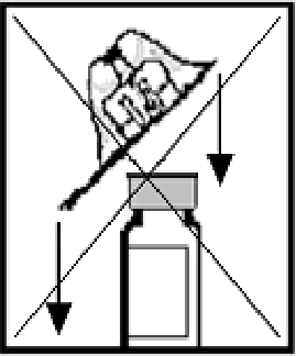 Disegno schematico con una grande X che indica l'errore di versare il contenuto di un flacone direttamente su una superficie o un oggetto