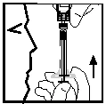 Disegno schematico che mostra una mano che spinge il pistone di una siringa verso l'alto con una freccia nera rivolta verso l'alto