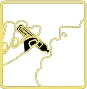 Stylized black and white drawing showing a hand holding a medical device for