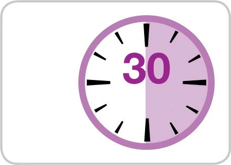 Orologio stilizzato con cornice viola che mostra un intervallo di 30 minuti evidenziato da una sezione color lilla su sfondo bianco