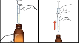 Two drawings show a hand inserting a