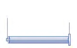 Schematic illustration of a horizontal syringe with a transparent cylindrical body and two thin needles at opposite ends