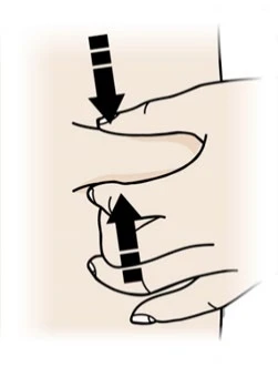 Schematic drawing of two hands pressing