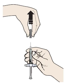 A hand grasping the top of a syringe while the