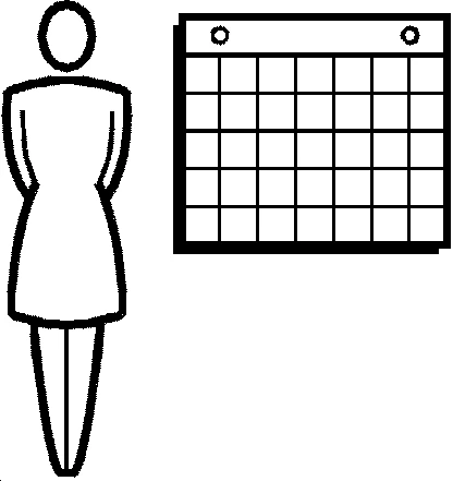 Disegno stilizzato di una figura umana femminile accanto a un calendario mensile con griglia regolare per indicare la pianificazione terapeutica