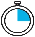 Stylized icon of a stopwatch with white dial and a blue section occupying the upper right quadrant