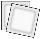 Two square white pouches with gray borders and slightly indented, glossy central surfaces, overlapping each other