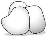 Stylized drawing of two irregular, rounded white tablets placed side by side
