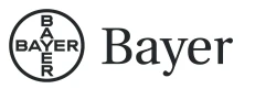 Bayer corporate logo consisting of a circle with the word Bayer arranged vertically and horizontally, accompanied by the name Bayer in serif typeface