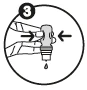 Two hands pressing the side ends of a medical bottle to dispense a drop from the lower spout