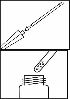 Diagramma medico che mostra una siringa con ago che si avvicina a un flacone di vetro con tappo in gomica punteggiato