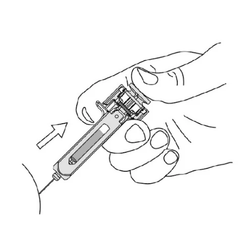 A hand holding a syringe ready for
