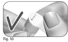 Fingers of a hand applying a small white adhesive bandage to a finger, with a black checkmark on the left