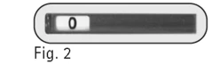 Rectangular box with rounded corners showing a numerical indicator with the value zero on a horizontal dark background