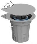 Illustration of a medical waste container with a gray lid being lifted upwards