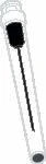 Medical device shaped like a syringe or injection pen with a black plunger at the