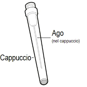 Technical drawing of a syringe with labels indicating the