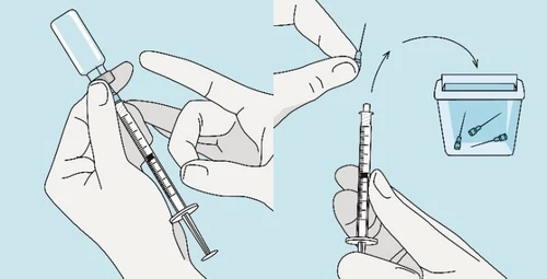 Illustration of hands holding a syringe for