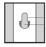 Diagramma schematico di un dispositivo medico con due linee orizzontali che indicano diverse parti di un elemento centrale a forma di capsula
