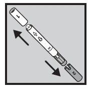 Diagramma che mostra lo smontaggio di un dispositivo medico con due frecce nere che indicano il movimento di separazione dei componenti 1 e 2