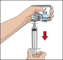 A hand holding a glass container while another