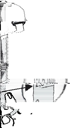 Disegno tecnico in bianco e nero di un dispositivo medico con una freccia che indica una sezione specifica del corpo o del contenitore