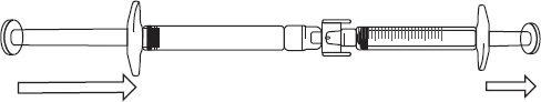 Technical drawing of a syringe with two arrows indicating the pulling motion of the plunger outward